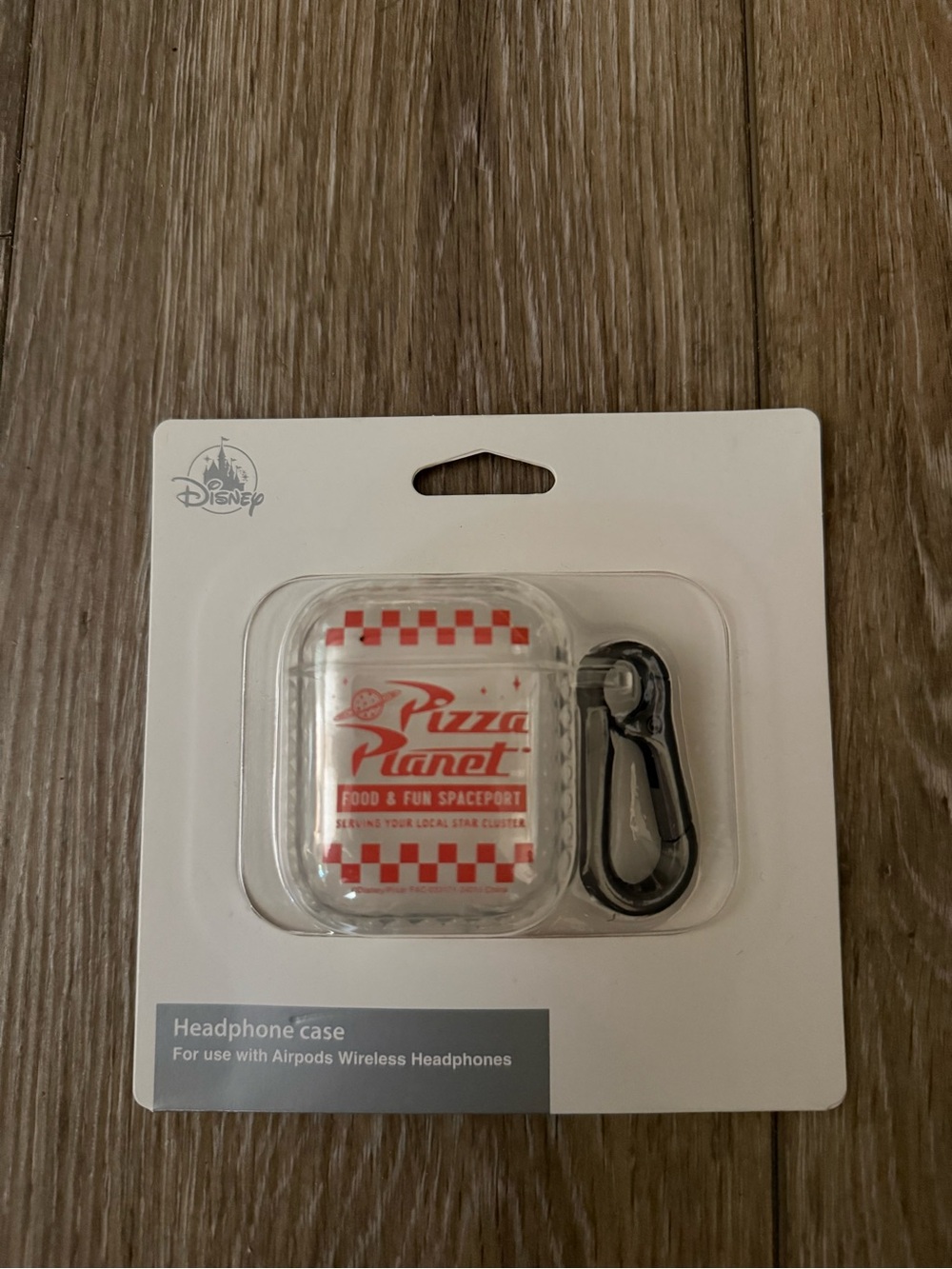 NWT Disney Pizza Planet Red and Clear AirPods Case with Carabiner